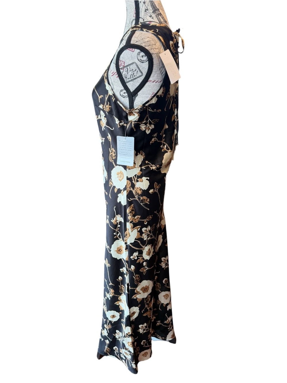 MELLODAY Black Maxi Dress with Cream & Gold Floral Print - Picture 3 of 9